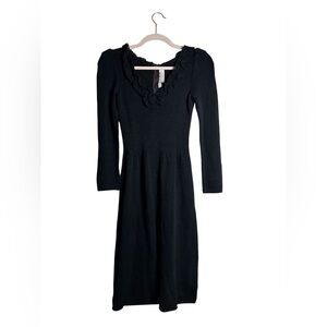 Vintage St. John Saks‎ Fifth Avenue Black Cable Knit Midi Dress XXS Long Sleeve